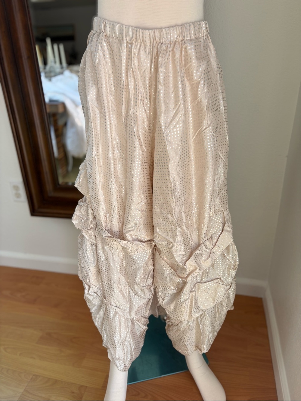 Beige Sequin Harem Trousers - Elegant Draped Palazzo Pants